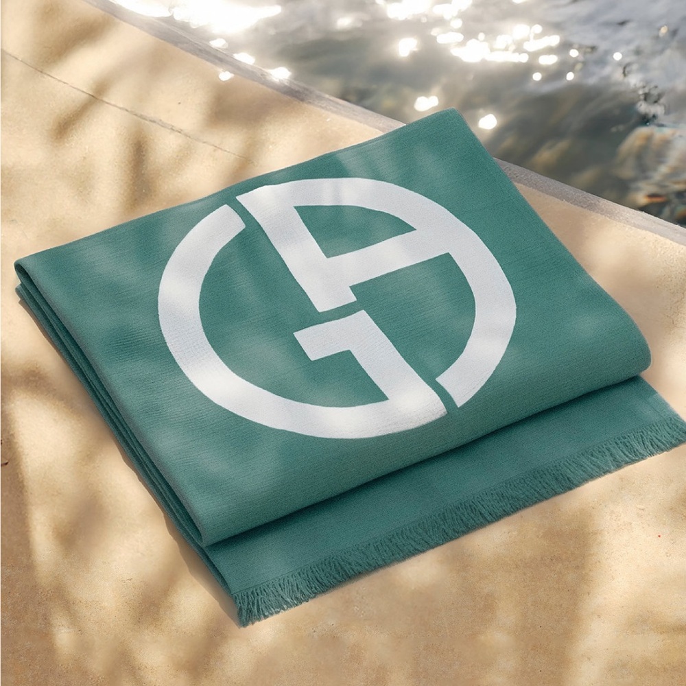 Giorgio Armani Green and White Beach Towel